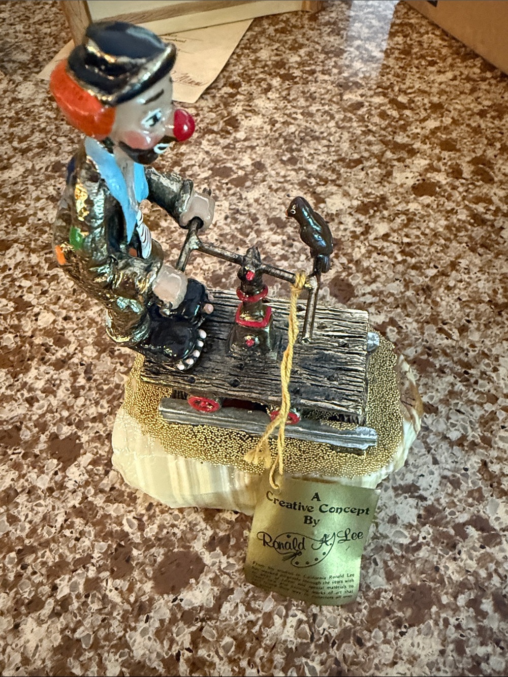 Vintage Ronald A. Lee Clown Figurine 24K Gold Plated Hand Painted Monkey Crow
